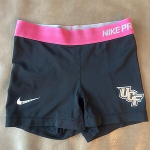Nike Women's Athletic Shorts Black with Pink Waistband with UCF logo